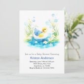 Invitation Baby shower Whimsical Watercolor Duckling Boy (Debout devant)
