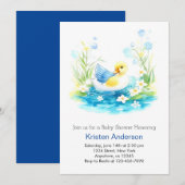 Invitation Baby shower Whimsical Watercolor Duckling Boy (Devant / Derrière)