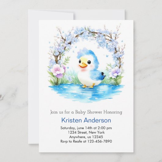 Invitation Baby shower Whimsical Whimsical Duckling bleu (Devant)