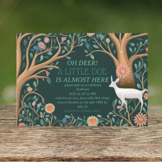 Invitation Baby shower Whimsical White Deer Woodland
