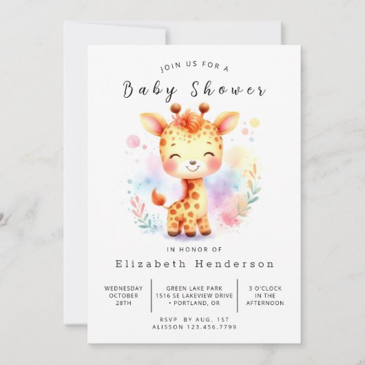 Invitation Baby shower Whimsy Custom Giraffe (Devant)