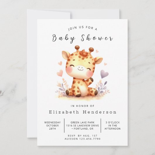 Invitation Baby shower Whimsy Digital Giraffe (Devant)
