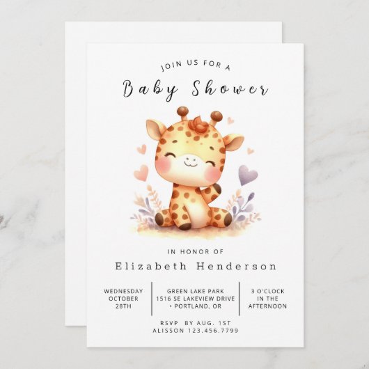 Invitation Baby shower Whimsy Digital Giraffe (Devant / Derrière)