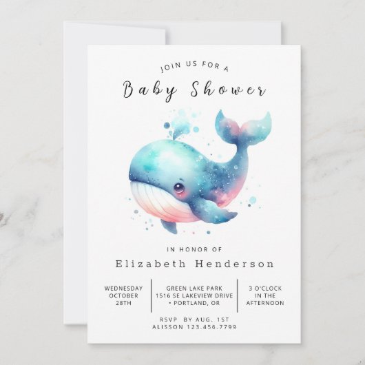 Invitation Baby shower Whimsy Digital Whale (Devant)