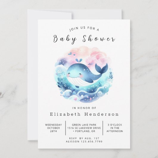 Invitation Baby shower Whimsy Digital Whale (Devant)
