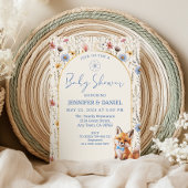 Invitation Baby shower Whimsy Dusty Blue Woodland Fox