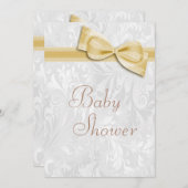 Invitation Baby shower White Damask et Faux Bow (Devant / Derrière)