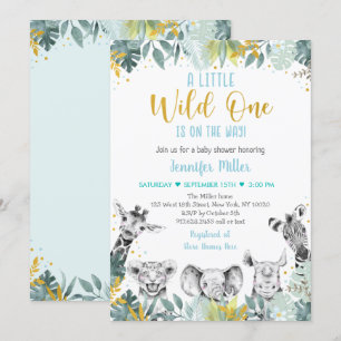 Invitation Baby shower Wild One Blue Gold Safari