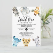 Invitation Baby shower Wild One non-genre Safari Animaux (Debout devant)