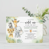 Invitation Baby shower Wild One non-genre Safari Animaux (Debout devant)