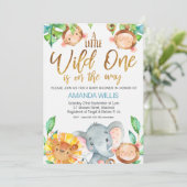 Invitation Baby shower Wild One Safari Animals (Debout devant)