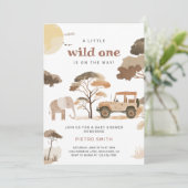 Invitation Baby shower Wild One Safari Animaux (Debout devant)