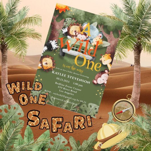 Invitation Baby shower Wild One Safari Animaux