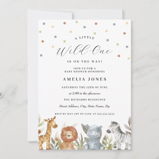 Invitation Baby shower Wild One Safari Animaux (Devant)