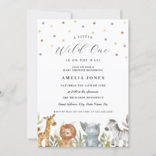 Invitation Baby shower Wild One Safari Animaux