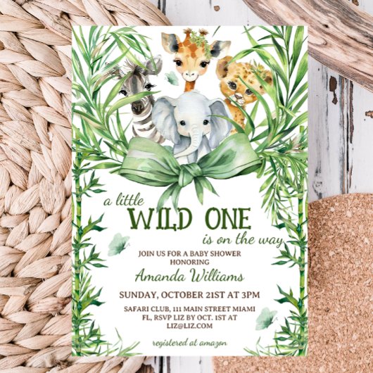Invitation Baby shower Wild One Safari Bow