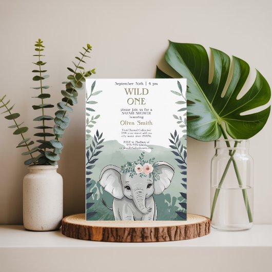 Invitation Baby shower Wild One Safari Elephant