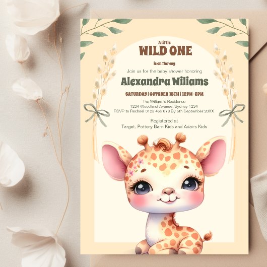Invitation Baby shower Wild One Safari Giraffe