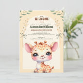 Invitation Baby shower Wild One Safari Giraffe (Debout devant)