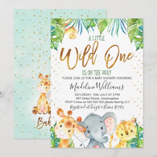 Invitation Baby shower Wild One Safari Jungle (Devant / Derrière)