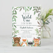 Invitation Baby shower Wild One Woodland (Debout devant)
