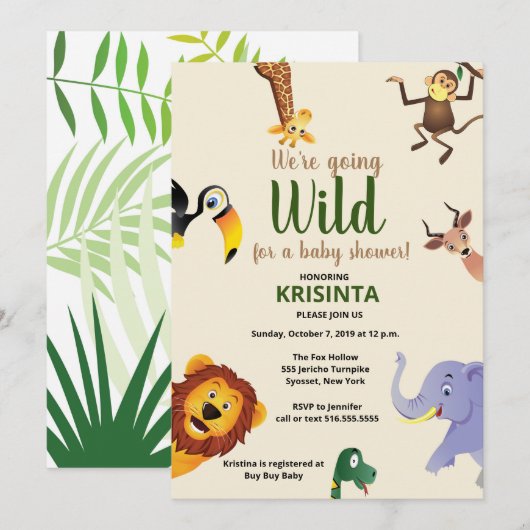 Invitation Baby shower Wild Safari (Devant / Derrière)