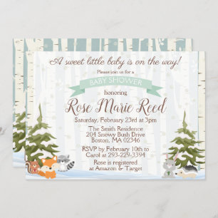 Invitation Baby shower Winter Woodland Animaux Wonderland