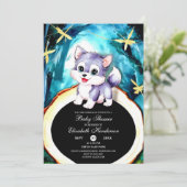 Invitation Baby shower Wolf aquarelle personnalisé (Debout devant)