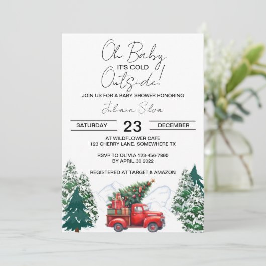 Invitation Baby shower Wonderland de la forêt de camions d'hi (Debout devant)