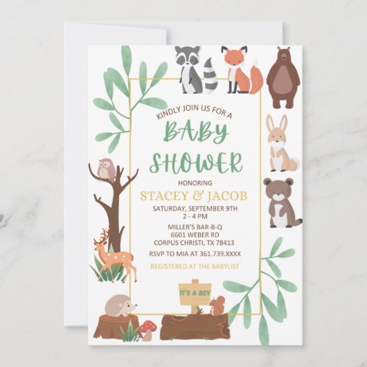 Invitation baby shower Woodland (Devant)