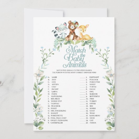 Invitation Baby shower Woodland Correspondre Le Jeu Bébé Anim (Devant)