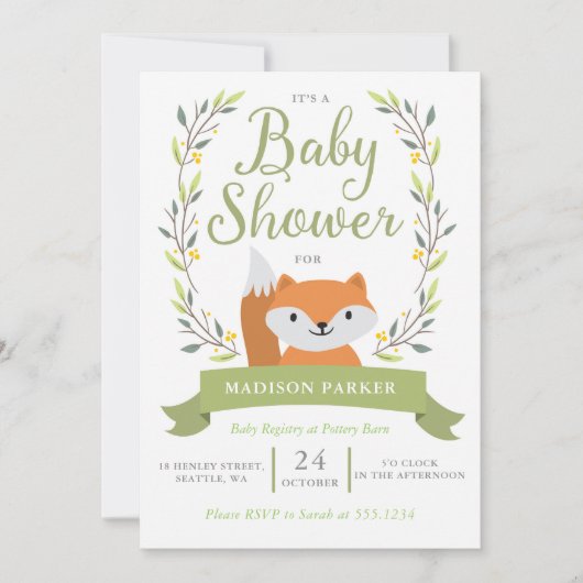 Invitation baby shower Woodland Fox (Devant)