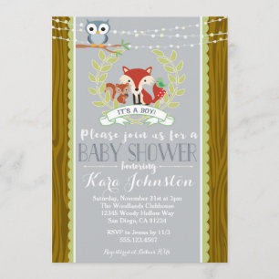 Invitation Baby shower Woodland Fox Owl Invitation
