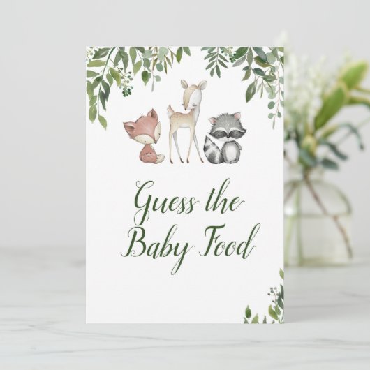 Invitation Baby shower Woodland - Guess the Baby Food Game (Debout devant)