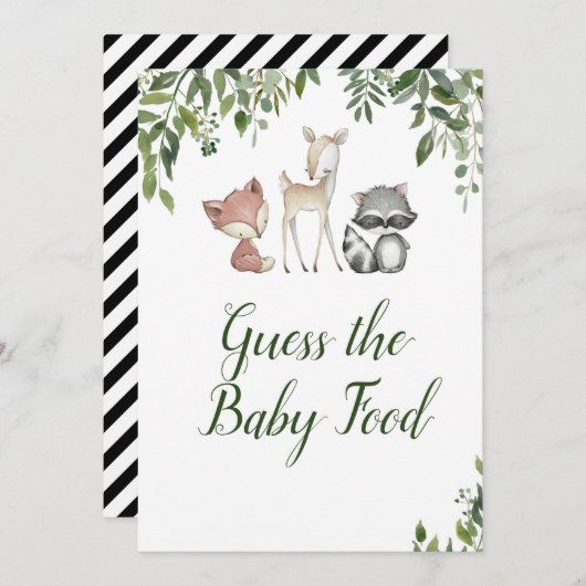Invitation Baby shower Woodland - Guess the Baby Food Game (Devant / Derrière)