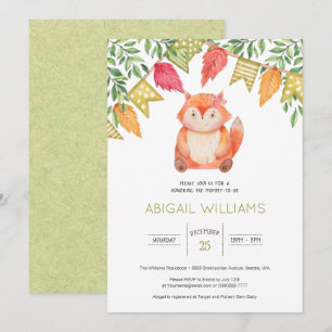 Invitation Baby shower Woodland mignon bébé fille Fox