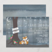 Invitation Baby shower Woodland Night Fox - Fille (Devant / Derrière)