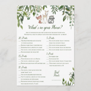 Invitation Baby shower Woodland - What's In Your Phone Game