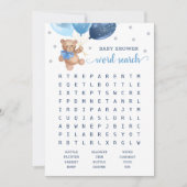 Invitation Baby shower Word Recherche Jeu Teddy Bear Blue Car (Devant)