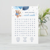 Invitation Baby shower Word Recherche Jeu Teddy Bear Blue Car (Debout devant)