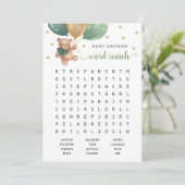 Invitation Baby shower Word Recherche Jeu Teddy Bear Blue Car (Debout devant)