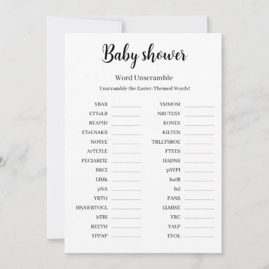 Invitation Baby Shower Word Unscramble Game, Printable  (Devant)