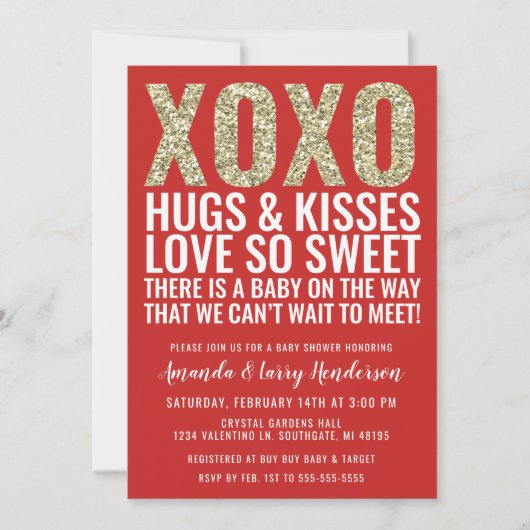 Invitation Baby shower XOXO Valentine (Devant)
