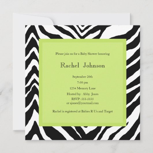 Invitation Baby shower - Zebra (Devant)