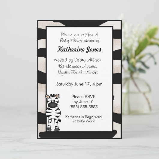 Invitation Baby shower Zebra (Debout devant)