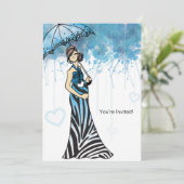 Invitation Baby shower Zebra - Blue2 (Debout devant)