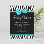 Invitation Baby shower Zebra Blue Imprimé Bow Turquoise (Debout devant)