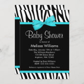 Invitation Baby shower Zebra Blue Imprimé Bow Turquoise (Devant / Derrière)