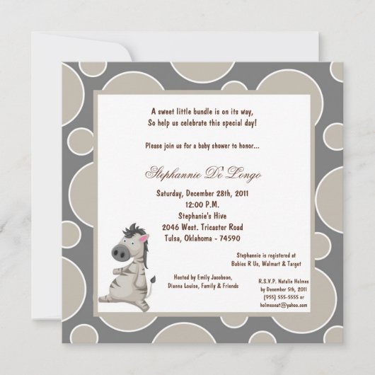 Invitation Baby shower Zebra Pok-a-Dot 5x7 (Devant)