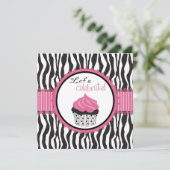 Invitation Baby shower Zebra Print & Cupcake (Debout devant)